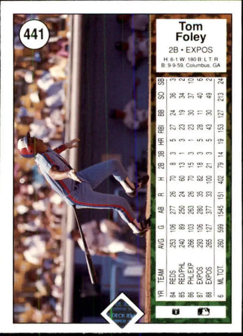 1989 Upper Deck #441 Tom Foley NM-MT Montreal Expos Baseball Card - Baseball Card Single