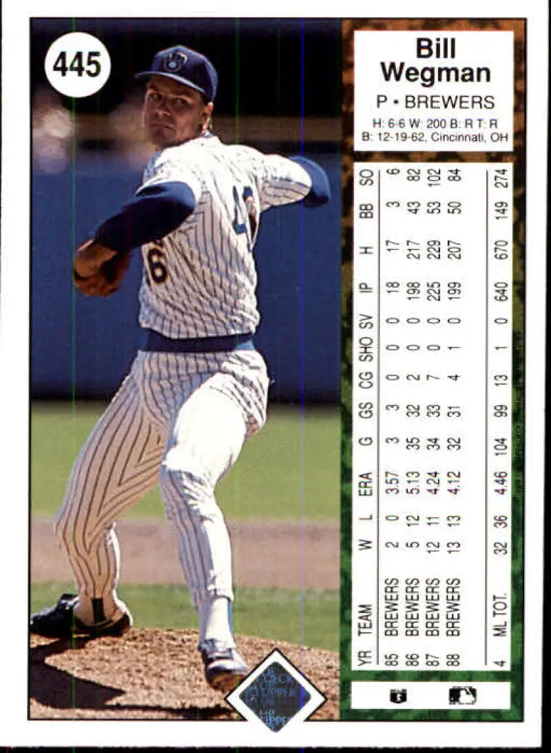 1989 Upper Deck #445 Bill Wegman NM-MT Milwaukee Brewers Baseball Card - Baseball Card Single
