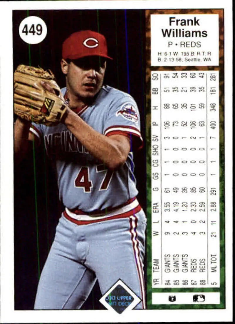 1989 Upper Deck #449 Frank Williams NM-MT Cincinnati Reds Baseball Card - Baseball Card Single