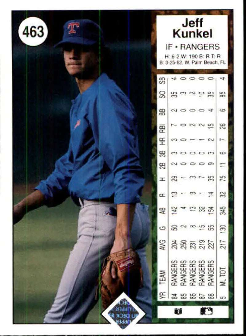 1989 Upper Deck #463 Jeff Kunkel NM-MT Texas Rangers Baseball Card - Baseball Card Single