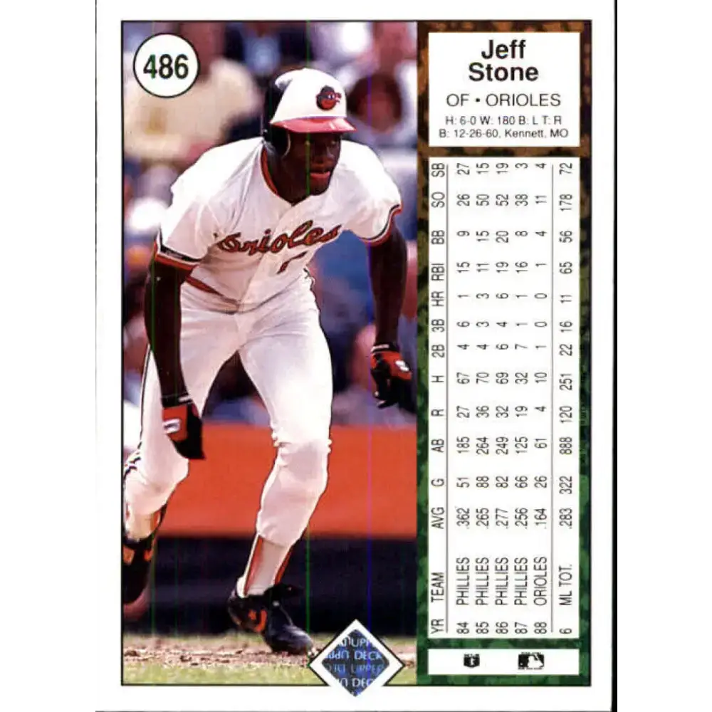 1989 Upper Deck #486 Jeff Stone NM-MT Baltimore Orioles Baseball Card - Baseball Card Single