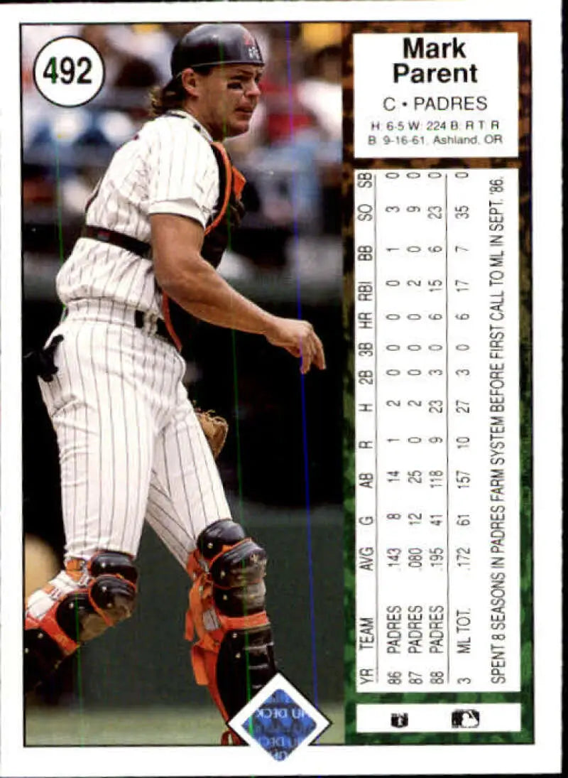1989 Upper Deck #492 Mark Parent NM-MT RC Rookie San Diego Padres Baseball Card - Baseball Card Single