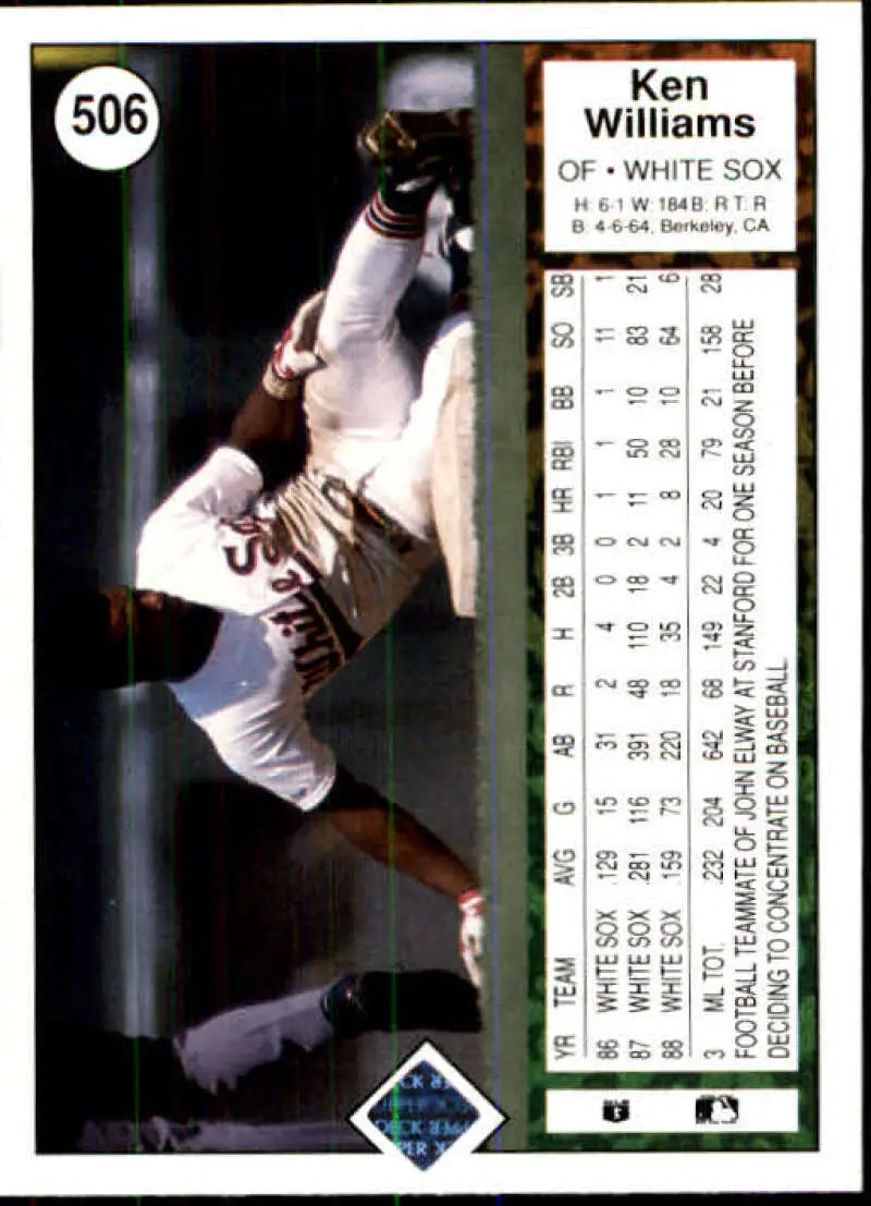 1989 Upper Deck #506 Kenny Williams NM-MT Chicago White Sox Baseball Card - Baseball Card Single