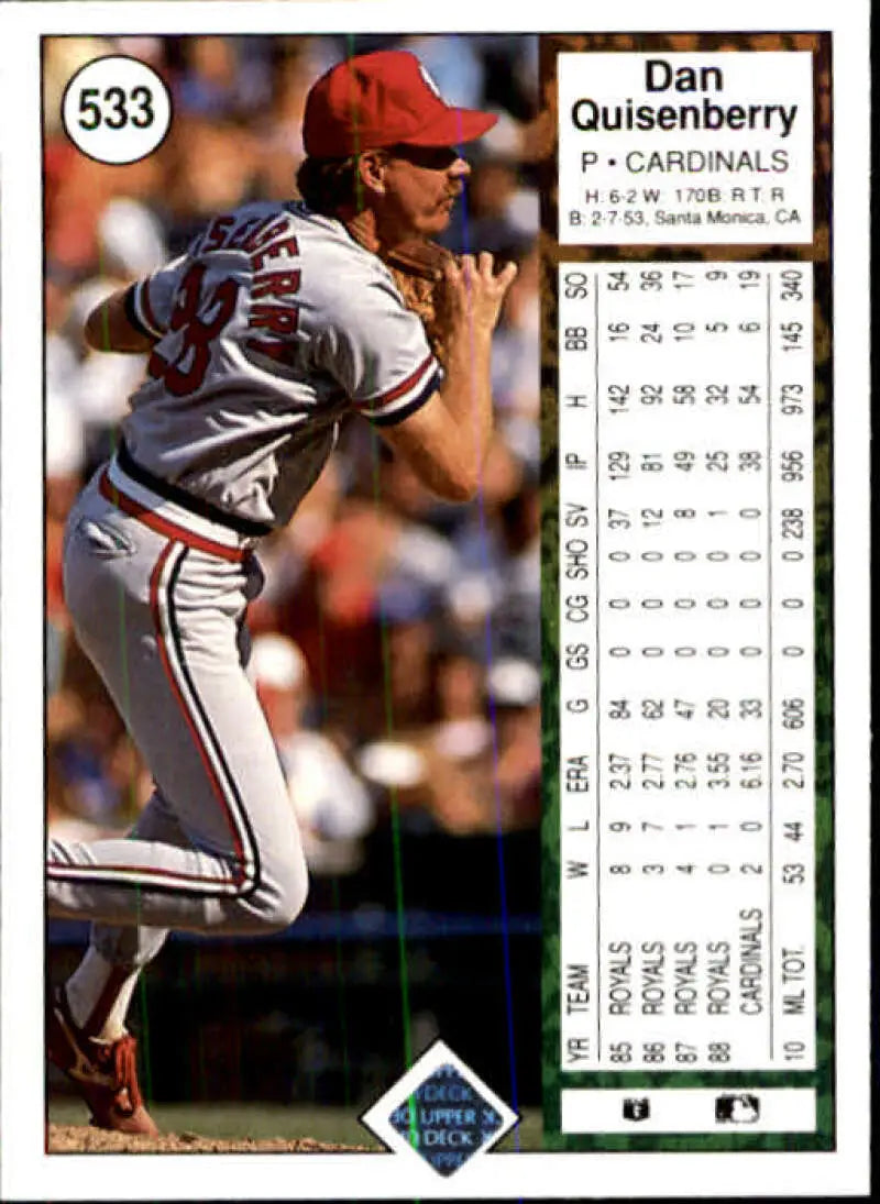 1989 Upper Deck #533 Dan Quisenberry NM-MT St. Louis Cardinals Baseball Card - Baseball Card Single