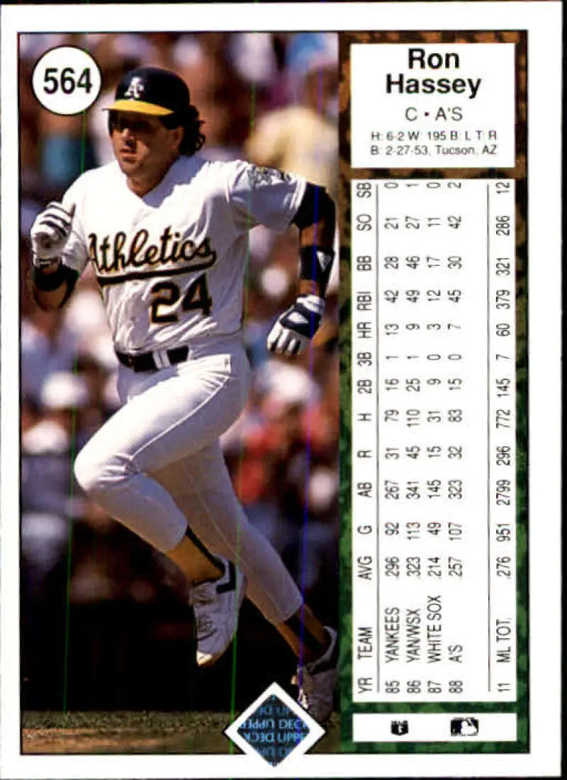 1989 Upper Deck #564 Ron Hassey NM-MT Oakland Athletics Baseball Card - Baseball Card Single