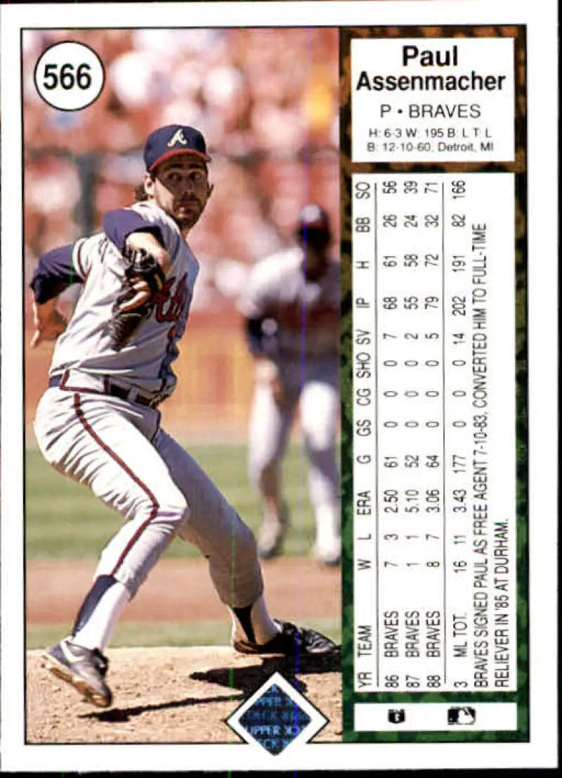 1989 Upper Deck #566 Paul Assenmacher NM-MT Atlanta Braves Baseball Card - Baseball Card Single