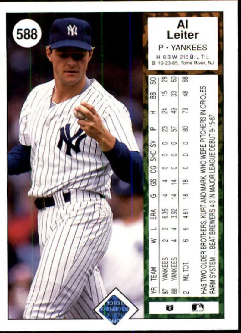 1989 Upper Deck #588 Al Leiter NM-MT New York Yankees Baseball Card - Baseball Card Single