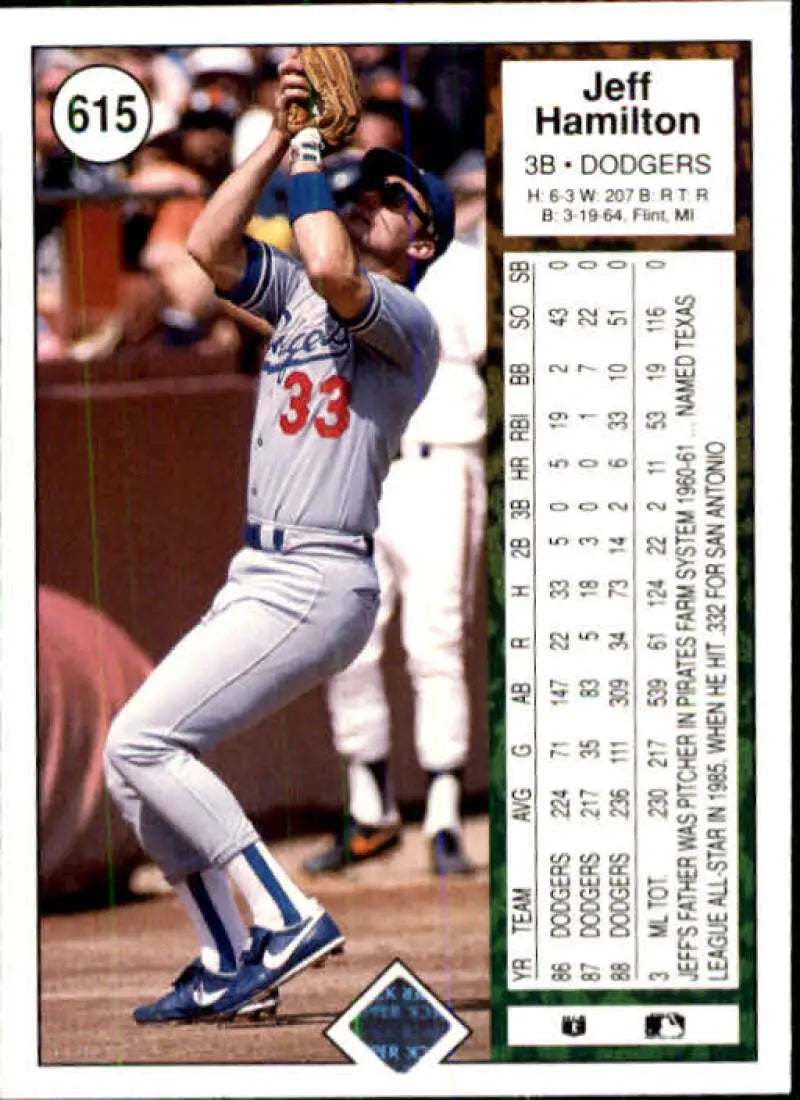 1989 Upper Deck #615 Jeff Hamilton NM-MT Los Angeles Dodgers Baseball Card - Baseball Card Single