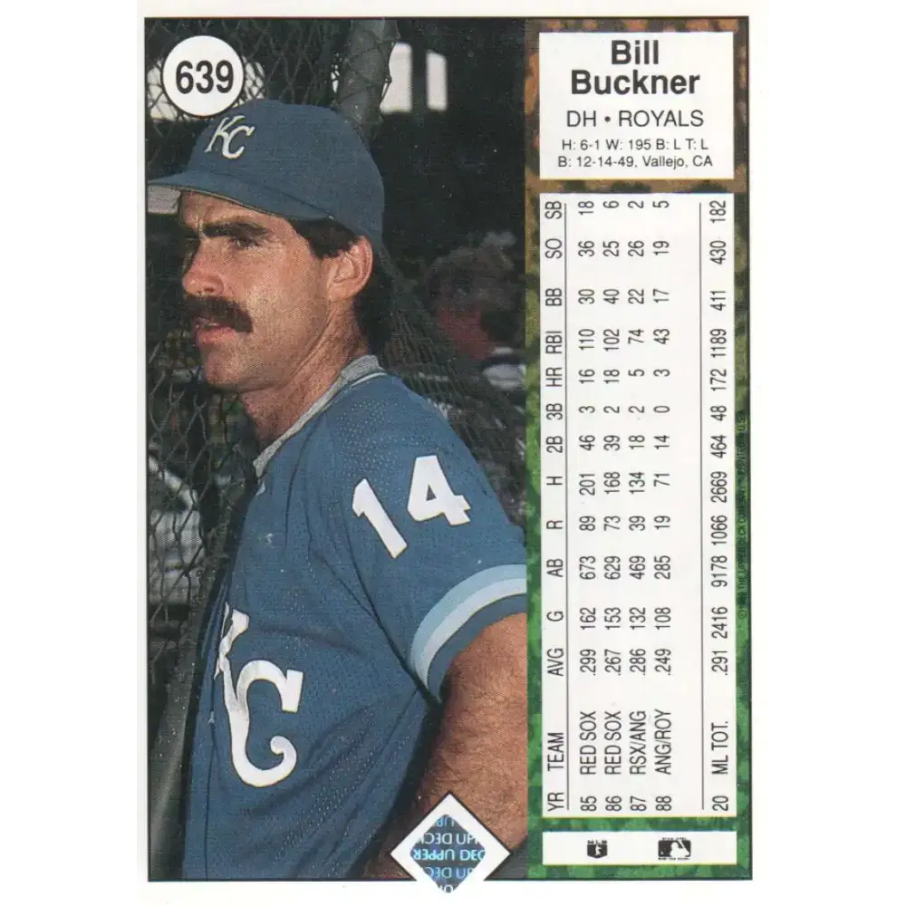 1989 Upper Deck #639 Bill Buckner NM-MT Kansas City Royals Baseball Card - Baseball Card Single