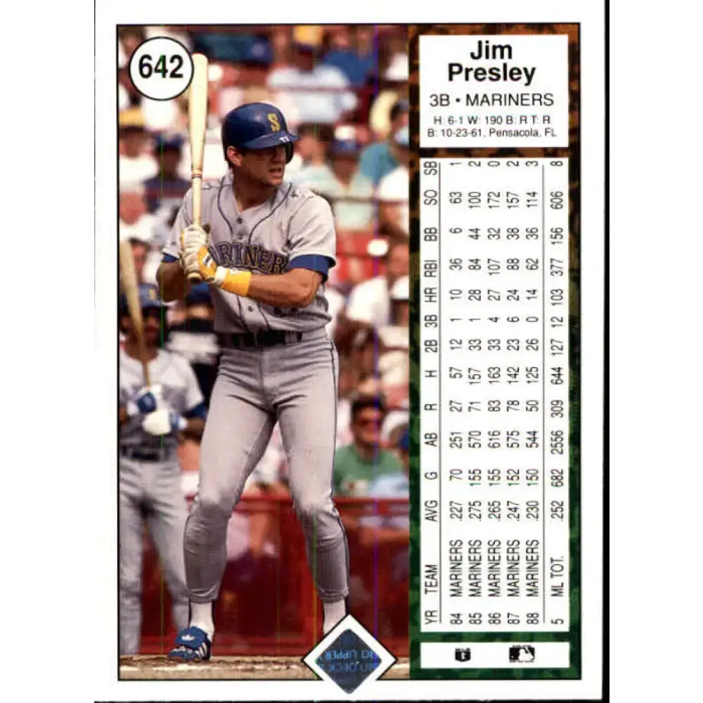 1989 Upper Deck #642 Jim Presley NM-MT Seattle Mariners Baseball Card - Baseball Card Single