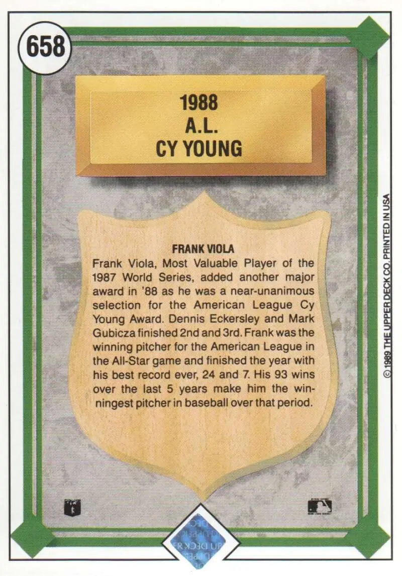 1989 Upper Deck #658 Frank Viola NM-MT Minnesota Twins Baseball Card - Baseball Card Single