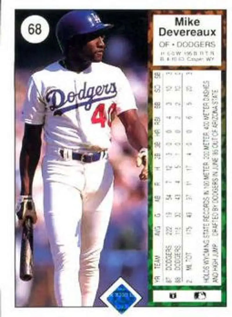1989 Upper Deck #68 Mike Devereaux NM-MT Los Angeles Dodgers Baseball Card - Baseball Card Single
