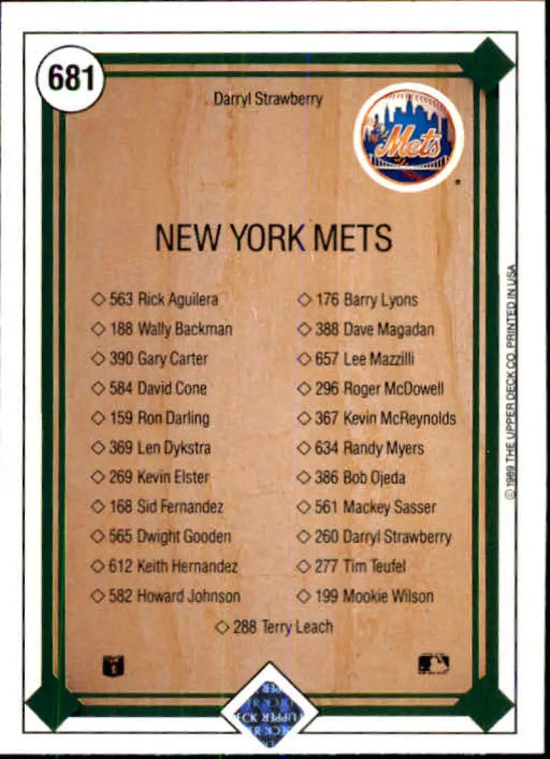1989 Upper Deck #681 Darryl Strawberry NM-MT New York Mets Baseball Card - Baseball Card Single