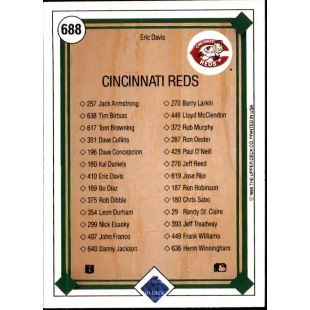 1989 Upper Deck #688 Eric Davis TC NM-MT Cincinnati Reds Baseball Card - Baseball Card Single