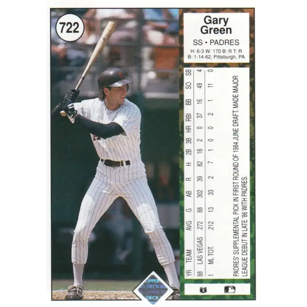 1989 Upper Deck #722 Gary Green NM-MT San Diego Padres Baseball Card - Baseball Card Single