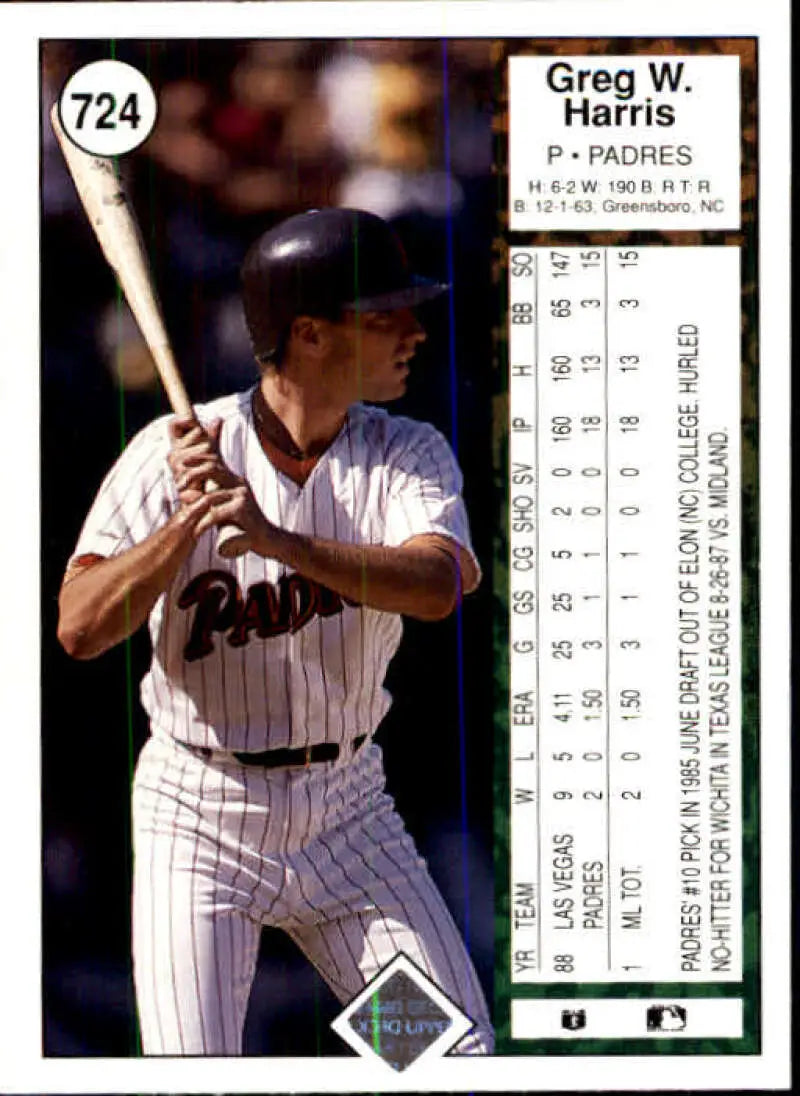 1989 Upper Deck #724 Greg Harris NM-MT RC Rookie San Diego Padres Baseball Card - Baseball Card Single