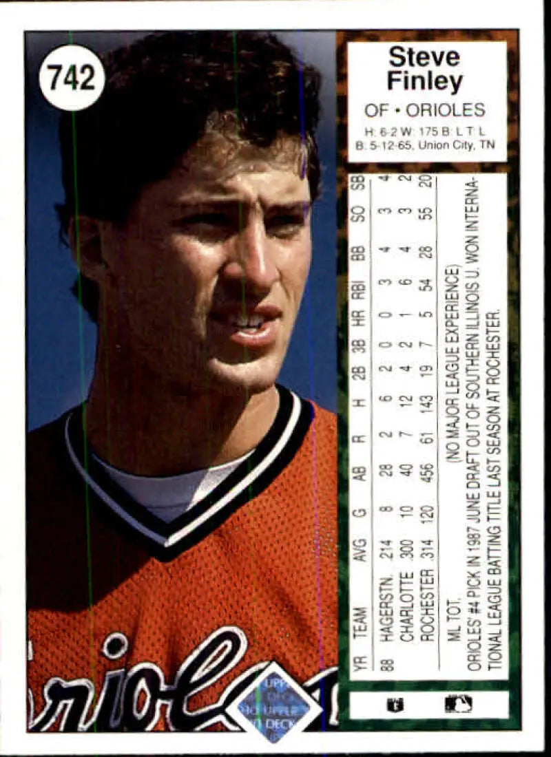 1989 Upper Deck #742 Steve Finley NM-MT RC Rookie Baltimore Orioles Baseball Card - Baseball Card Single