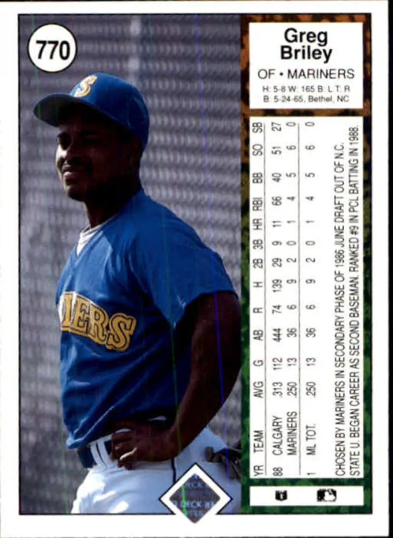 1989 Upper Deck #770 Greg Briley NM-MT RC Rookie Seattle Mariners Baseball Card - Baseball Card Single