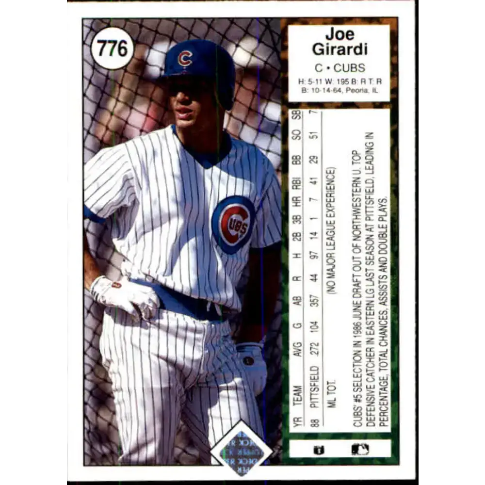 1989 Upper Deck #776 Joe Girardi NM-MT RC Rookie Chicago Cubs Baseball Card - Baseball Card Single