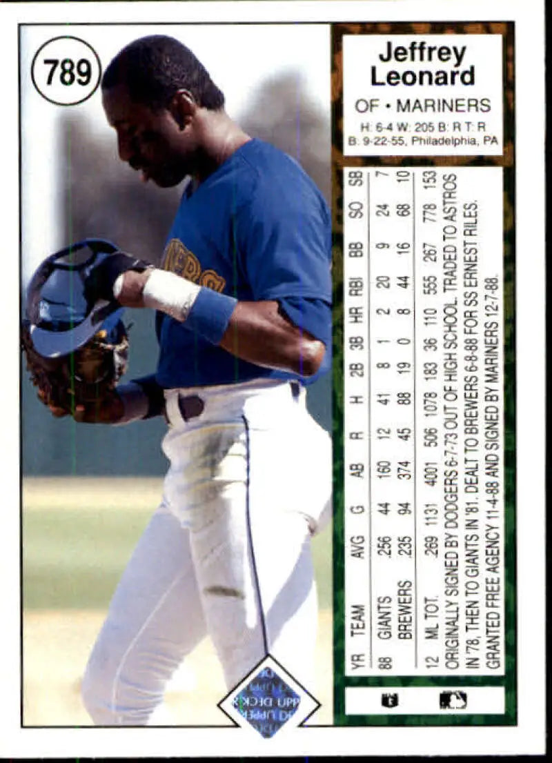1989 Upper Deck #789 Jeffrey Leonard NM-MT Seattle Mariners Baseball Card - Baseball Card Single