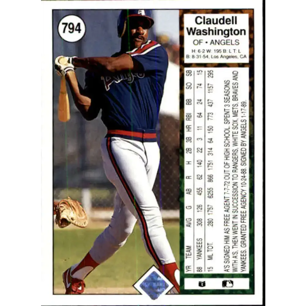 1989 Upper Deck #794 Claudell Washington NM-MT California Angels Baseball Card - Baseball Card Single