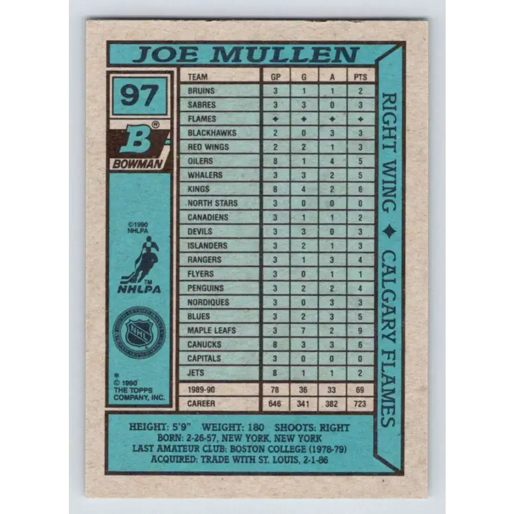 1990-91 Bowman #97 Joe Mullen NM-MT Calgary Flames Hockey Card
