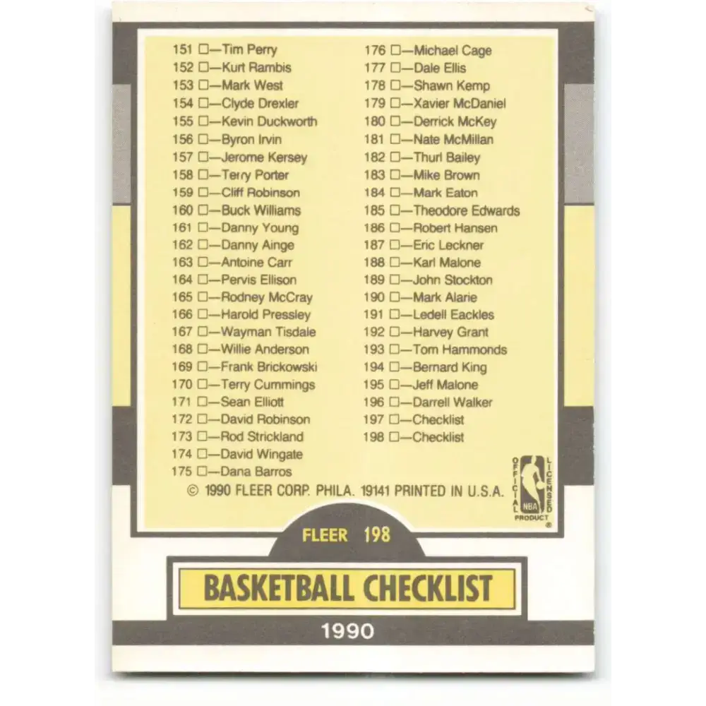 1990-91 Fleer #198 Checklist 100-198 EX Excellent Basketball Card - Basketball Card Single