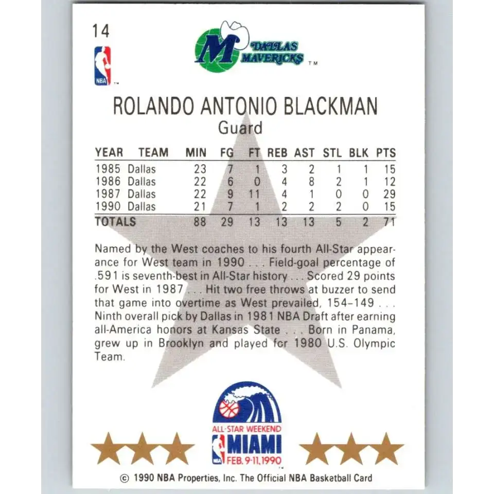 1990-91 Hoops #14 Rolando Blackman AS NM-MT SP Dallas Mavericks Basketball Card - Basketball Card Single