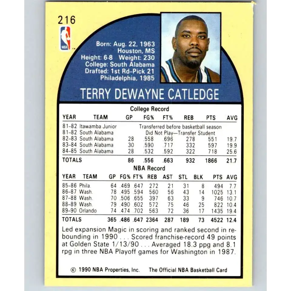 1990-91 Hoops #216 Terry Catledge NM-MT Orlando Magic Basketball Card - Basketball Card Single