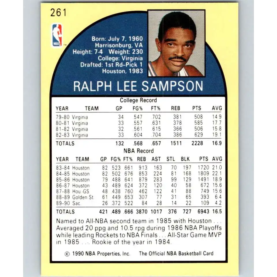 1990-91 Hoops #261 Ralph Sampson NM-MT Sacramento Kings Basketball Card - Basketball Card Single