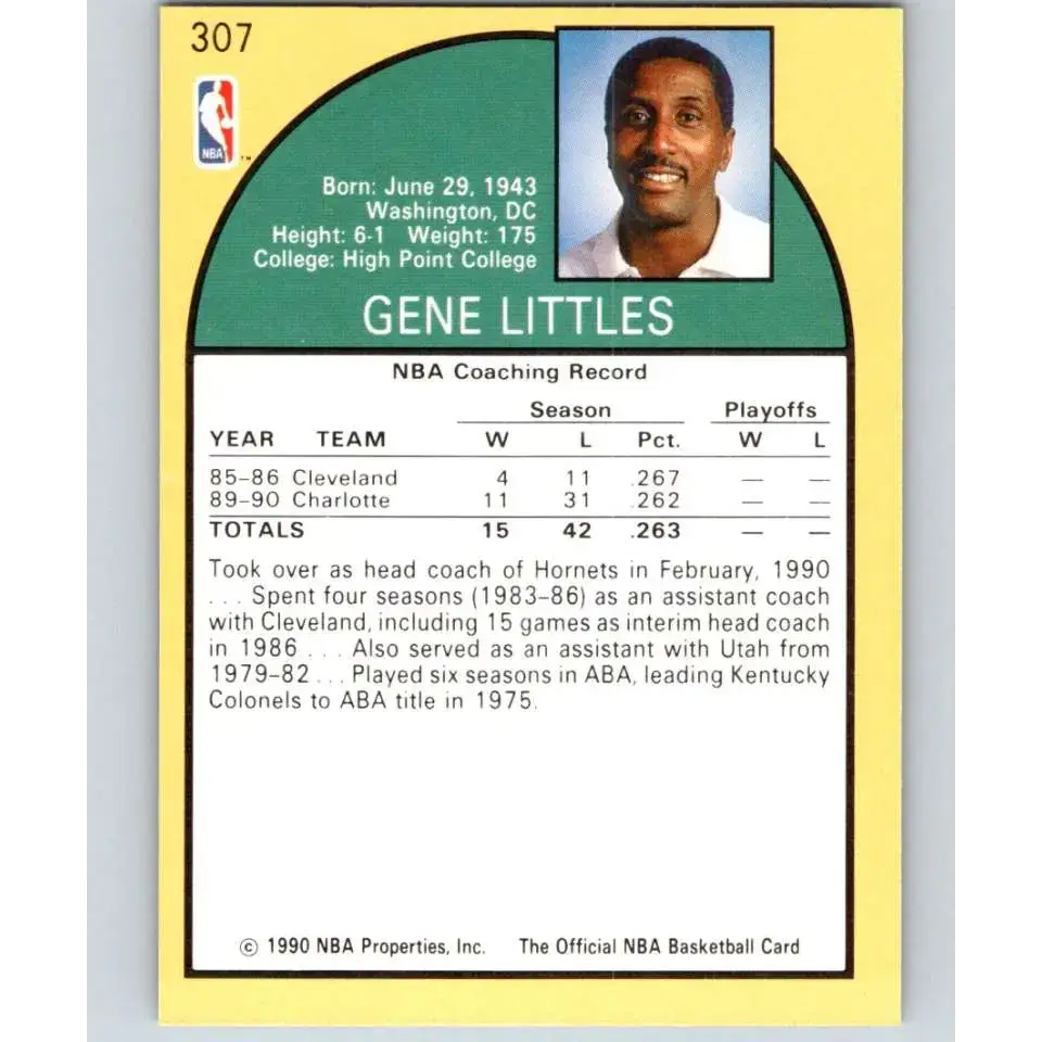 1990-91 Hoops #307 Gene Littles CO NM-MT Charlotte Hornets Basketball Card - Basketball Card Single