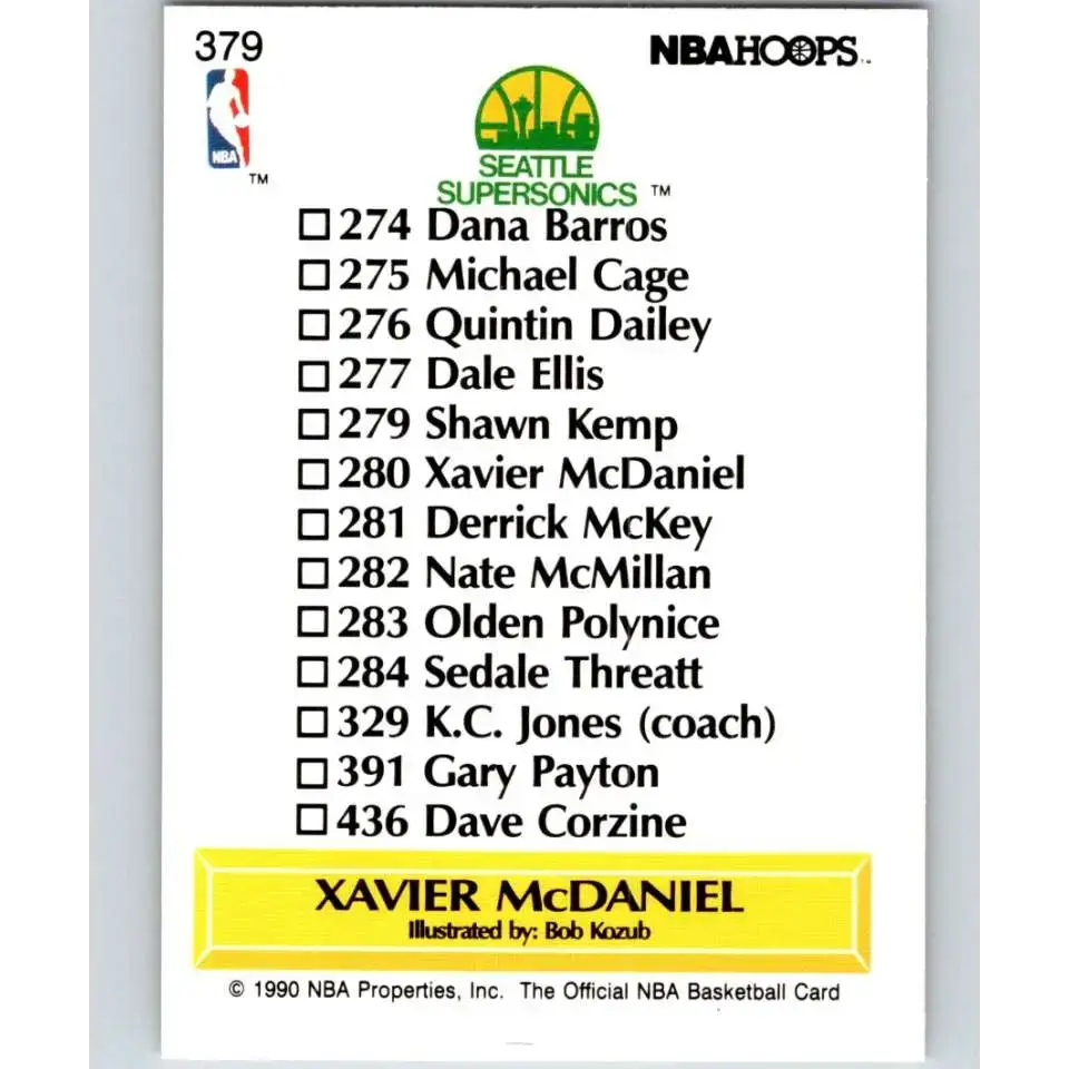 1990-91 Hoops #379 Xavier McDaniel TC NM-MT Seattle SuperSonics Basketball Card - Basketball Card Single