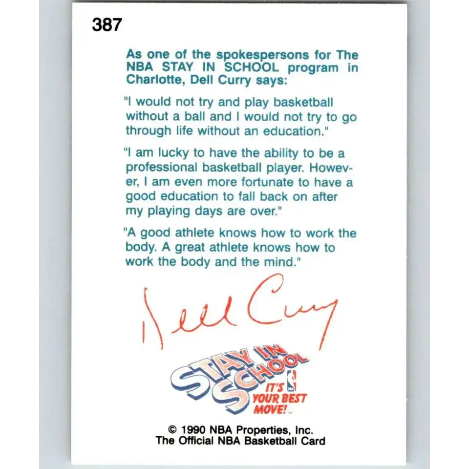 1990-91 Hoops #387 Dell Curry NM-MT Charlotte Hornets Basketball Card - Basketball Card Single