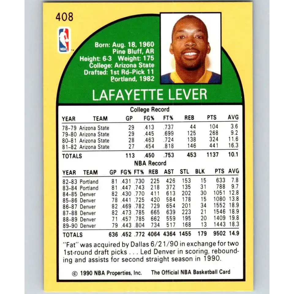 1990-91 Hoops #408 Lafayette Lever NM-MT Dallas Mavericks Basketball Card - Basketball Card Single