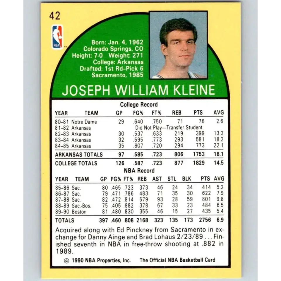 1990-91 Hoops #42 Joe Kleine NM-MT Boston Celtics Basketball Card - Basketball Card Single