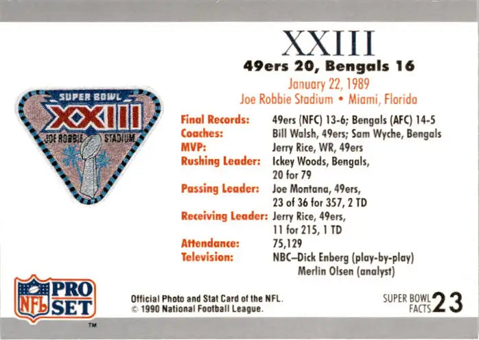 1990-91 Pro Set Super Bowl XXV Silver Anniversary #23 SB XXIII Ticket SBXXIII - Football Card Single