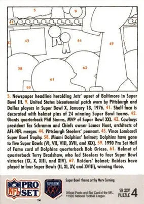 1990-91 Pro Set Super Bowl XXV Silver Anniversary #4 SB XXV Puzzle 4 - Football Card Single