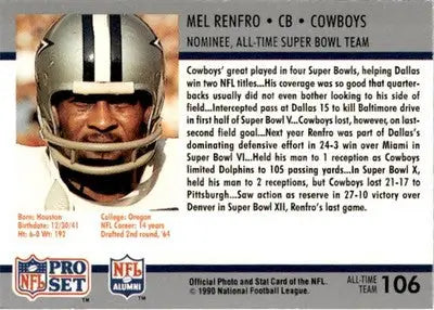 1990-91 Pro Set Super Bowl XXV Silver Anniversary Commemorative #106 Mel Renfro - Football Card Single