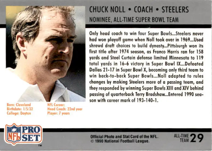 1990-91 Pro Set Super Bowl XXV Silver Anniversary Commemorative #29 Chuck Noll - Football Card Single