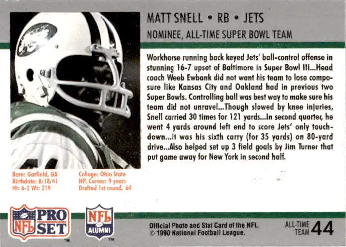1990-91 Pro Set Super Bowl XXV Silver Anniversary Commemorative #44 Matt Snell - Football Card Single