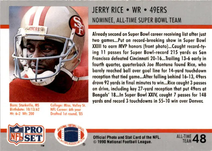1990-91 Pro Set Super Bowl XXV Silver Anniversary Commemorative #48 Jerry Rice - Football Card Single