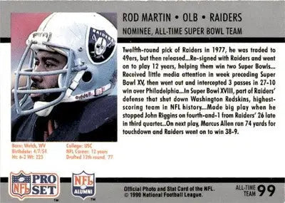 1990-91 Pro Set Super Bowl XXV Silver Anniversary Commemorative #99 Rod Martin - Football Card Single