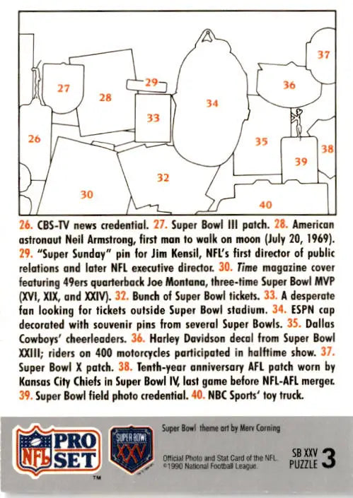 1990-91 Pro Set Super Bowl XXV Silver Anniversary Puzzle 3 - Football Card Single