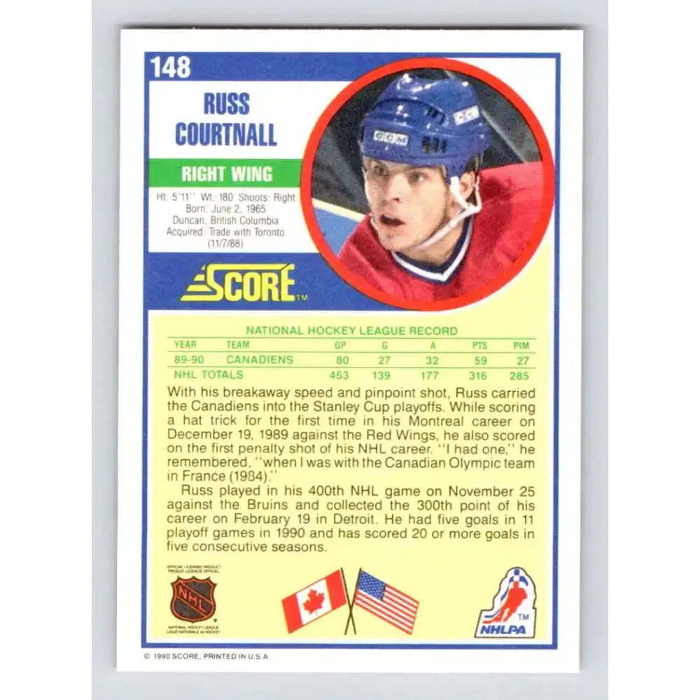 1990-91 Score #148 Russ Courtnall NM-MT Montreal Canadiens Hockey Card - Hockey Card Single