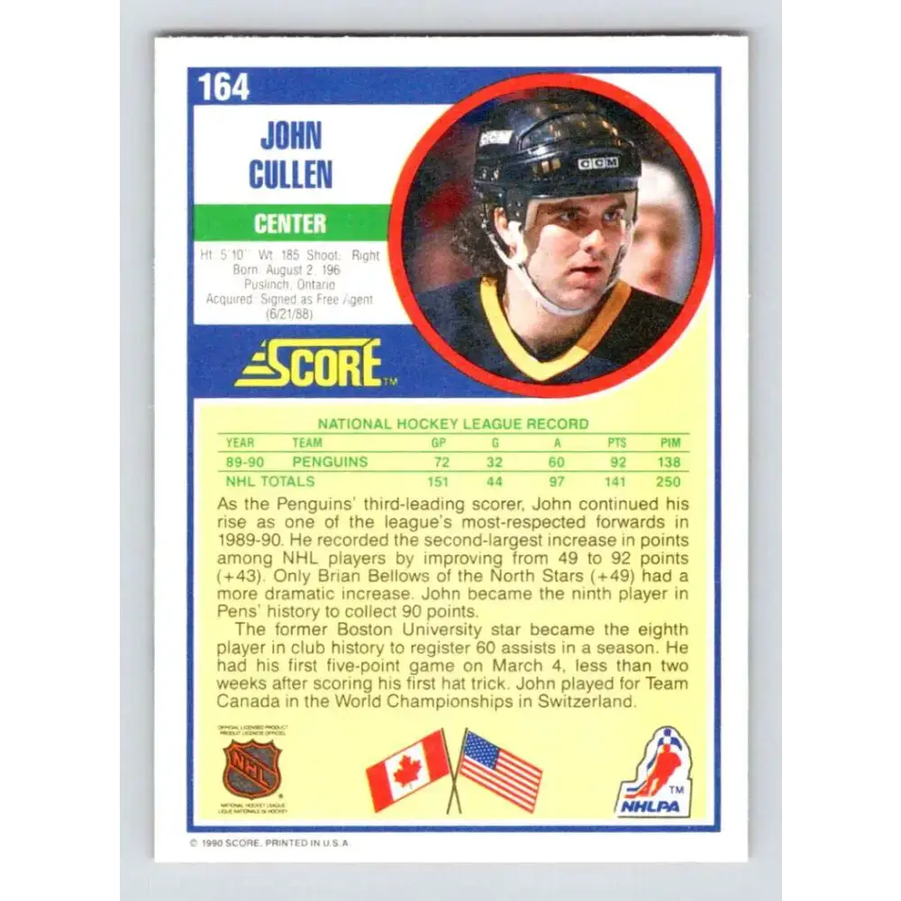 1990-91 Score #164 John Cullen NM-MT Pittsburgh Penguins Hockey Card - Hockey Card Single