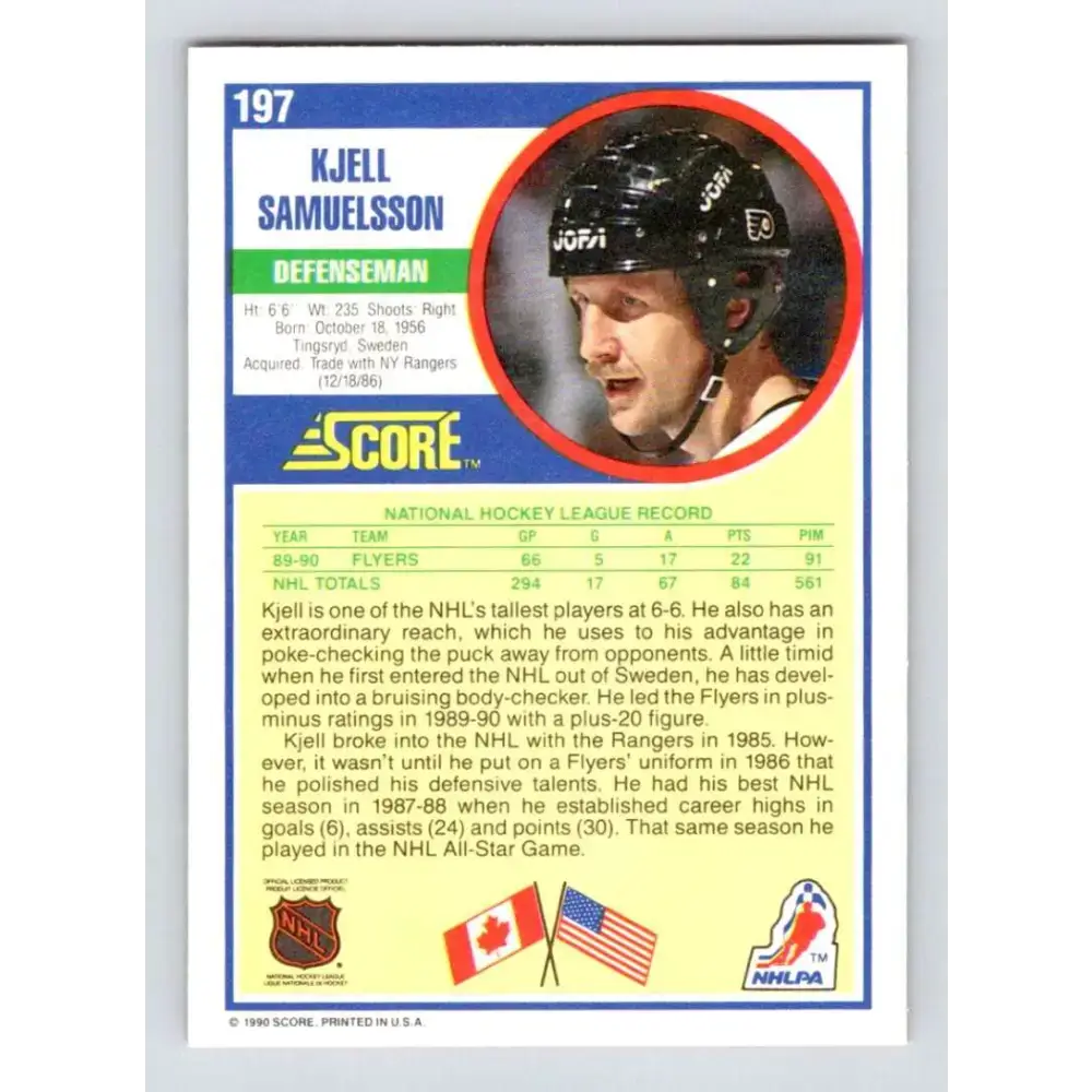 1990-91 Score #197 Kjell Samuelsson NM-MT Philadelphia Flyers Hockey Card - Hockey Card Single