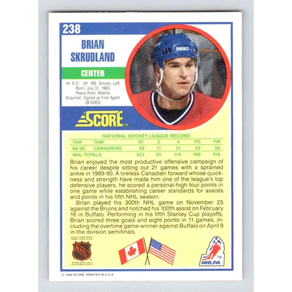 1990-91 Score #238 Brian Skrudland NM-MT Montreal Canadiens Hockey Card - Hockey Card Single