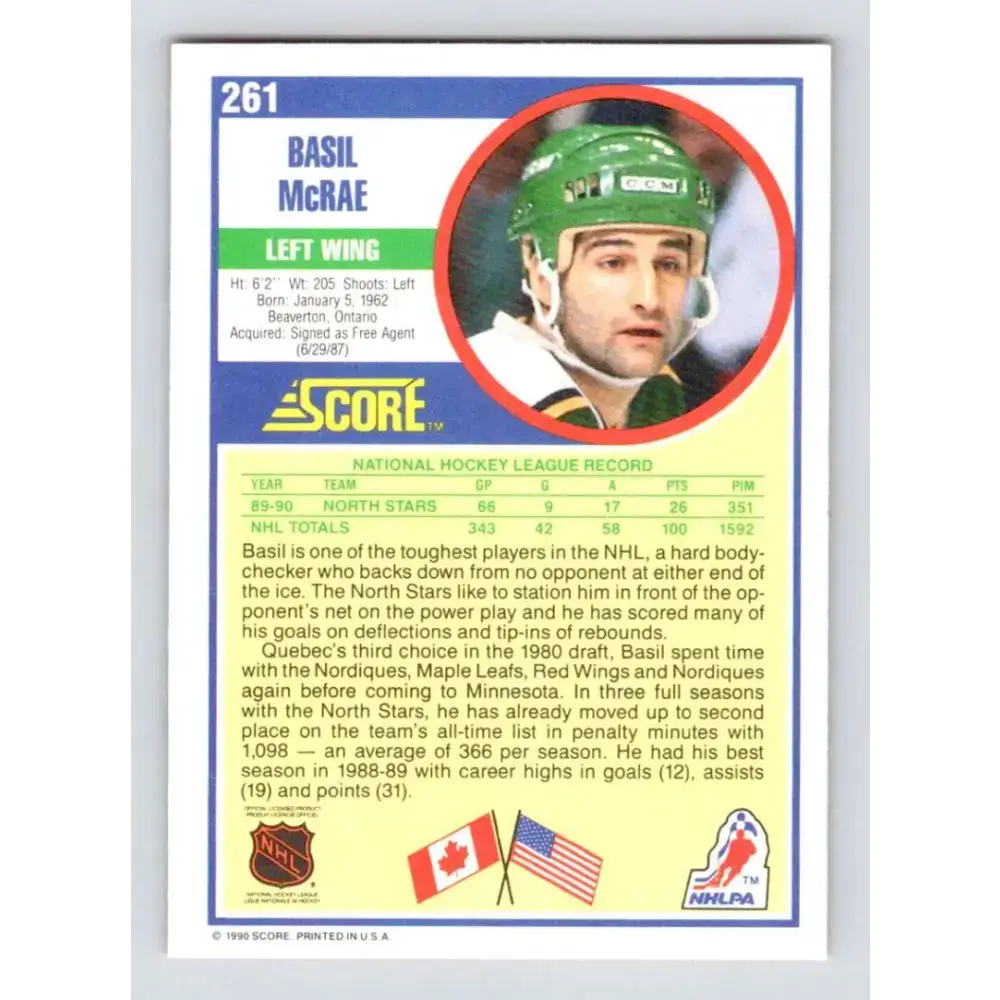 1990-91 Score #261 Basil McRae NM-MT Minnesota North Stars Hockey Card - Hockey Card Single