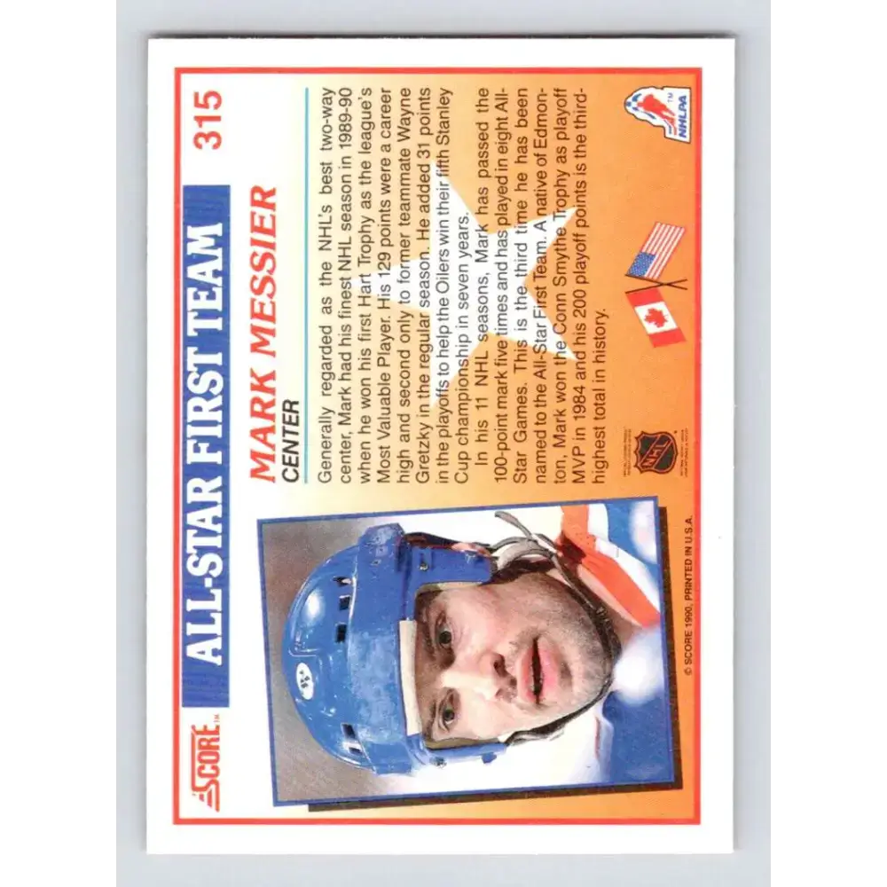 1990-91 Score #315 Mark Messier NM-MT Edmonton Oilers Hockey Card - Hockey Card Single