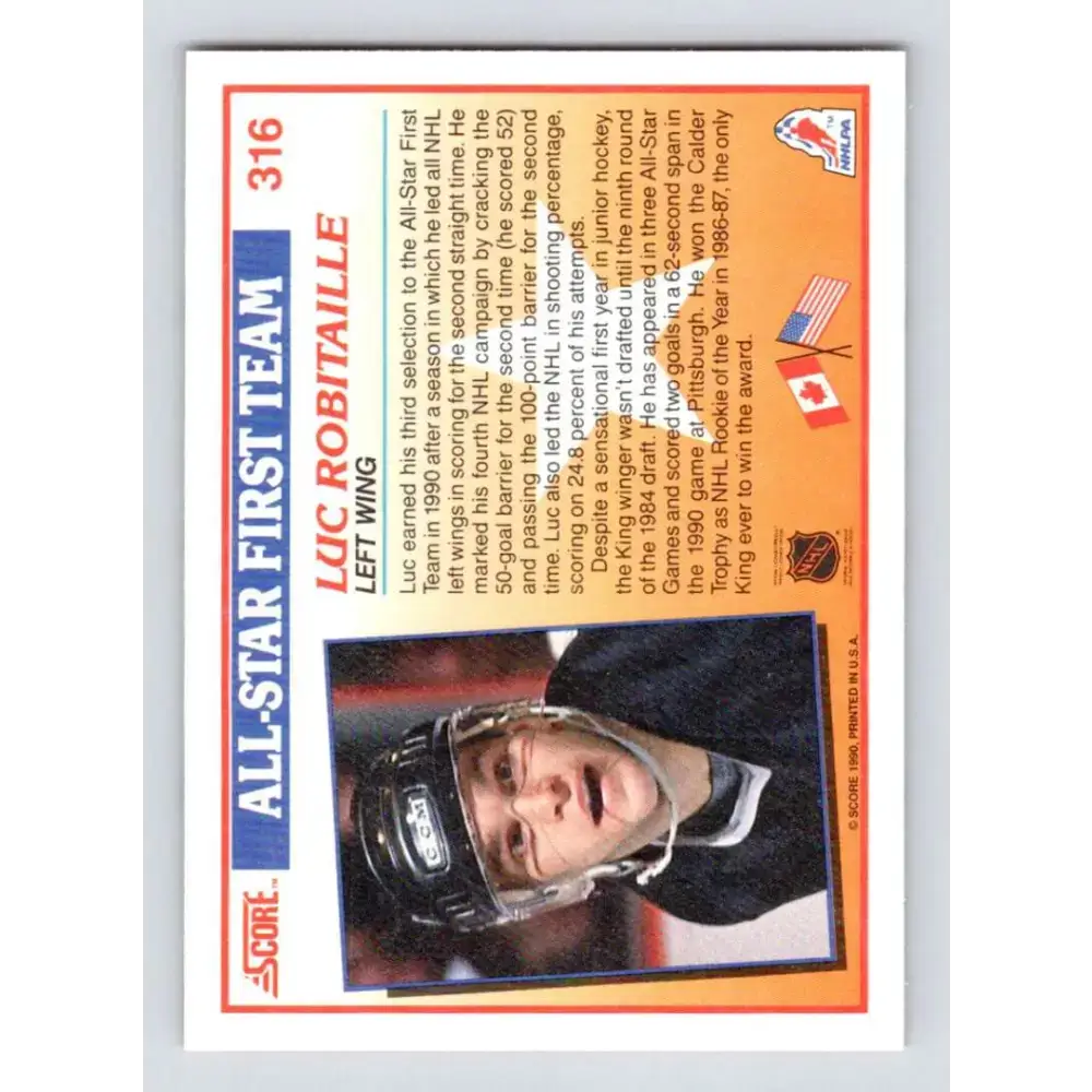 1990-91 Score #316 Luc Robitaille NM-MT Los Angeles Kings Hockey Card - Hockey Card Single